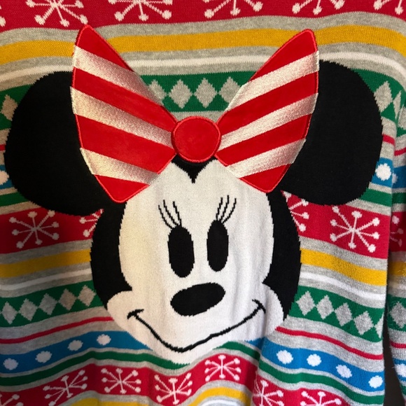 Disney Minnie Mouse Holiday Sweater Snowflakes Size Medium Christmas - Picture 3 of 12
